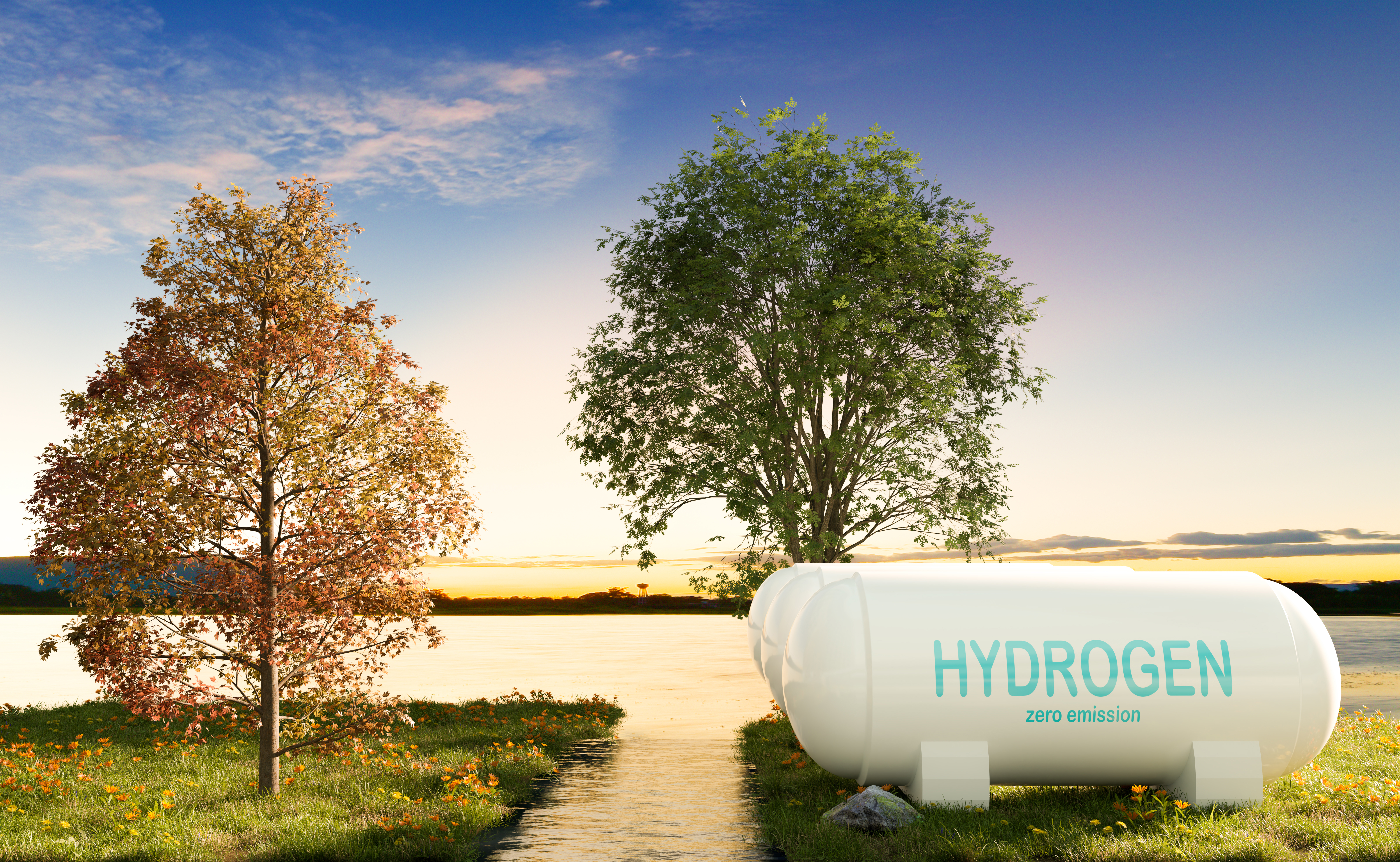 Hydrogen Power Storage Nearly River In Sunset Scen 2023 11 27 05 00 52 Utc